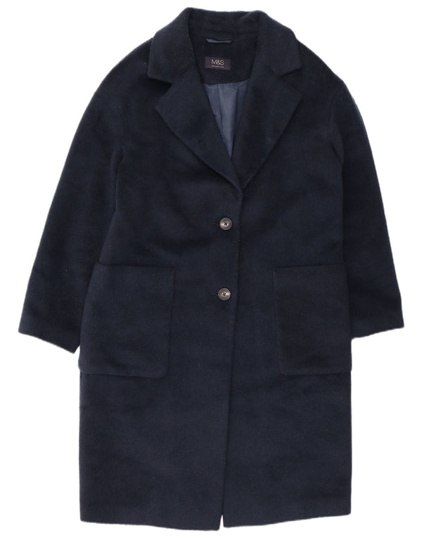 Sobretudo feminino Marks & Spencer UK 12 poliéster azul marinho médio