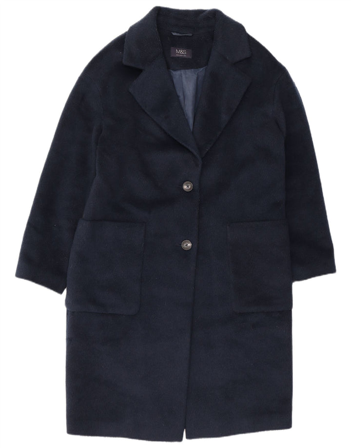 Sobretudo feminino Marks & Spencer UK 12 poliéster azul marinho médio