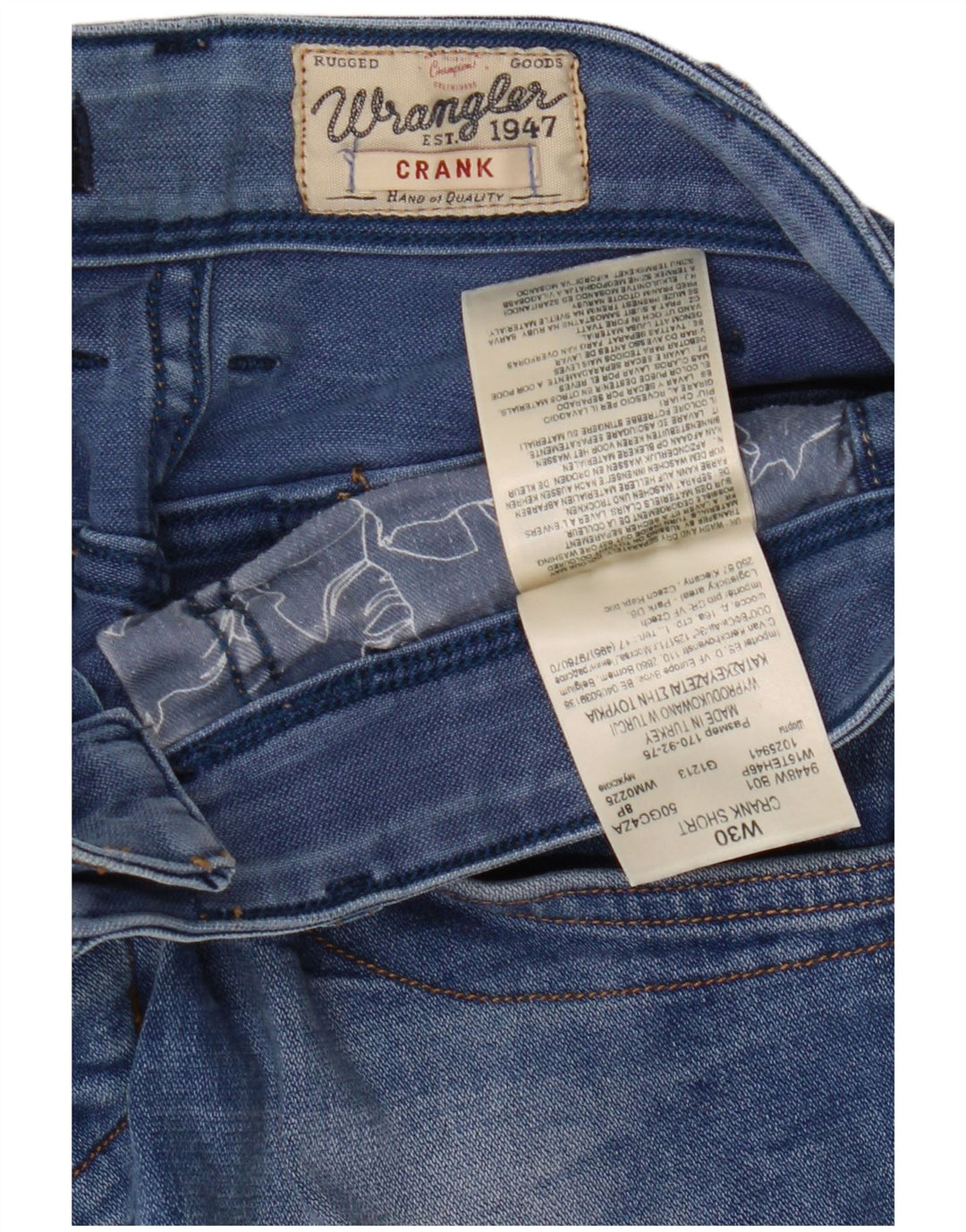 Shorts jeans Wrangler masculino Crank W30 algodão azul médio