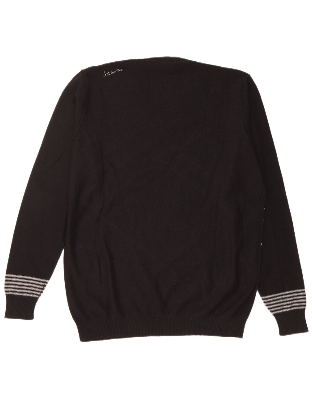 CALVIN KLEIN Mens V-Neck Jumper Sweater 2XL Black Geometric Wool