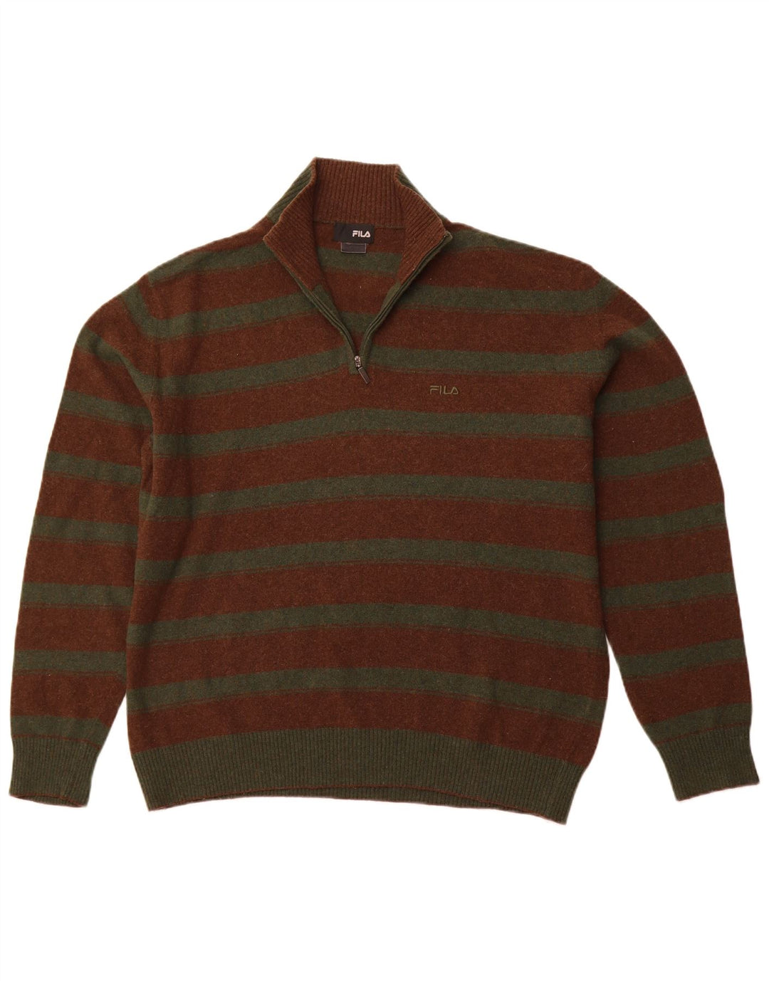 Suéter masculino FILA com zíper e gola XL listrado marrom