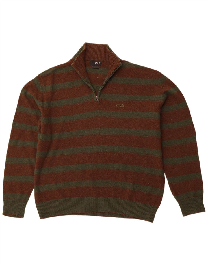Suéter masculino FILA com zíper e gola XL listrado marrom