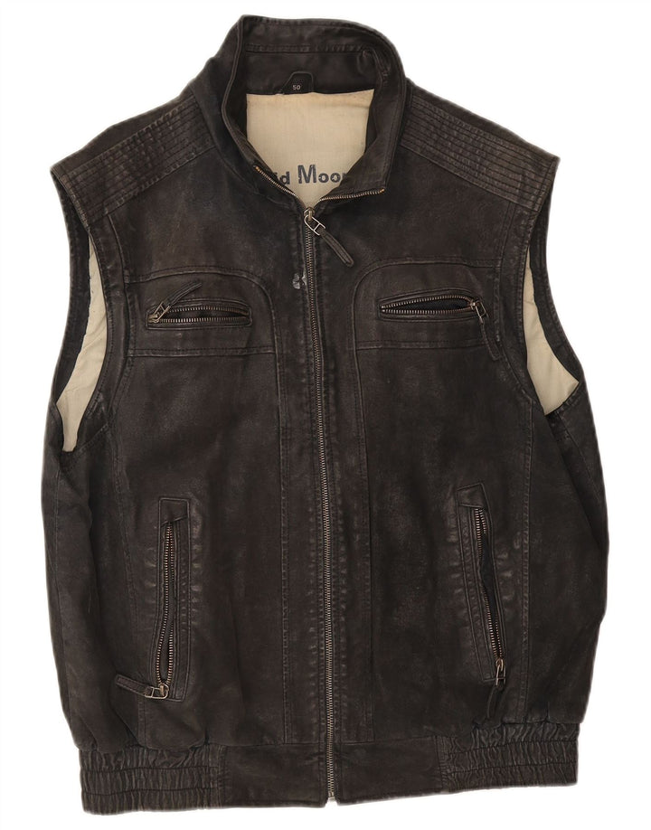 Colete de couro masculino David Moore IT 50 grande preto