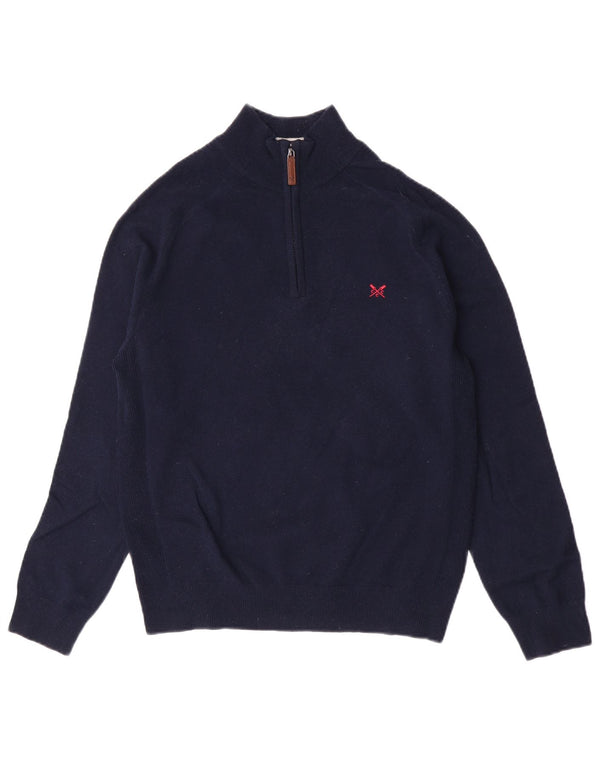 Crew Clothing Mens Suéter Jumper com Gola Zip Grande Lã Merino Azul Marinho