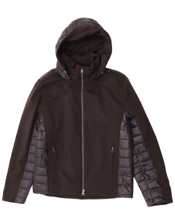 Jaqueta acolchoada com capuz masculina Brugi UK 40 grande poliéster colorblock preto