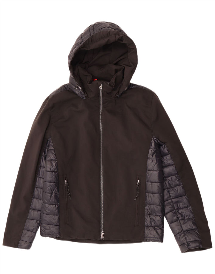 Jaqueta acolchoada com capuz masculina Brugi UK 40 grande poliéster colorblock preto