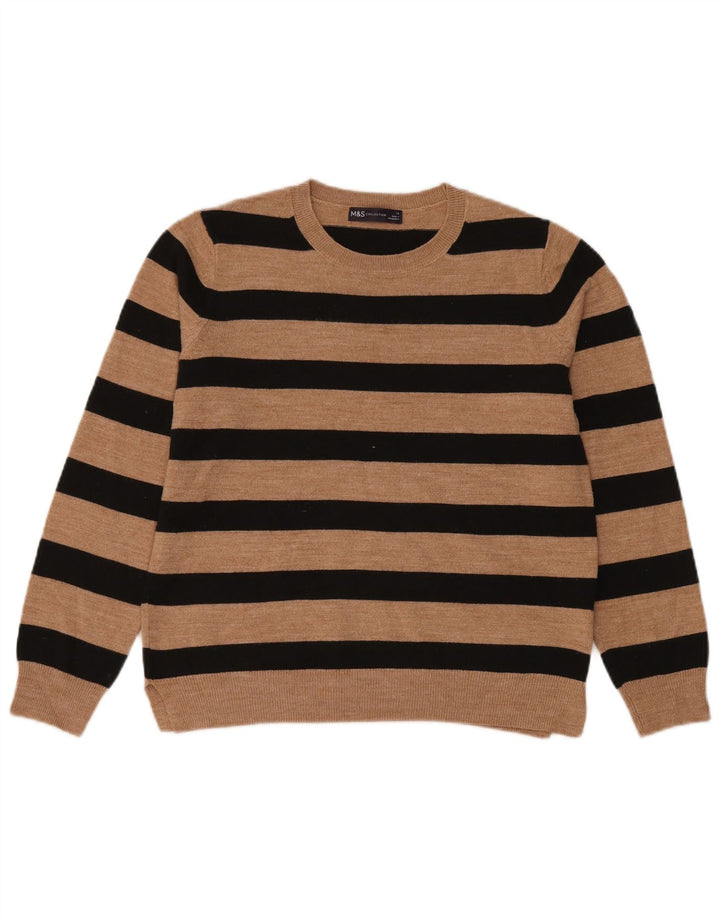 Suéter feminino Marks & Spencer com gola redonda Reino Unido 14 listrado marrom médio