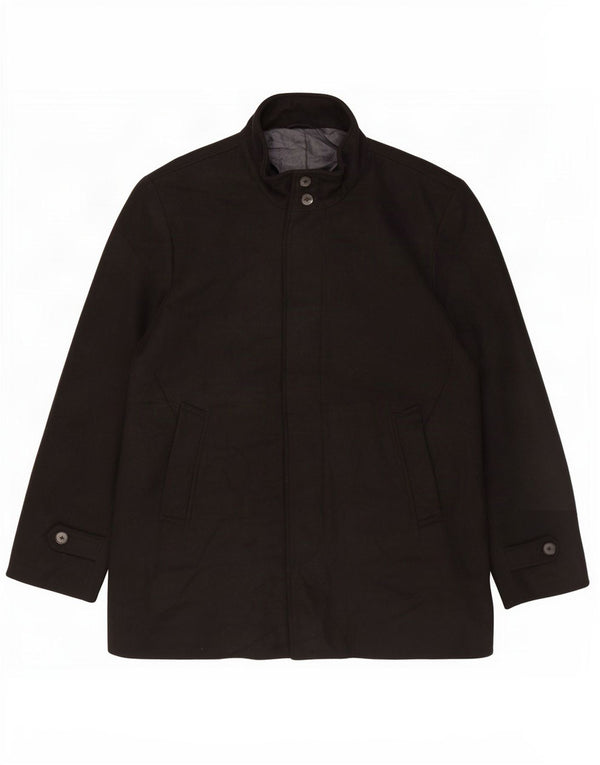 Marks & Spencer Mens Overcoat UK 46 3XL Black Polyester