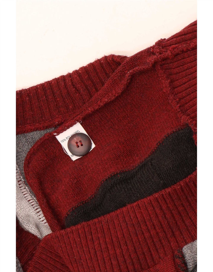 Suéter cardigã masculino vintage grande acrílico listrado multicolorido