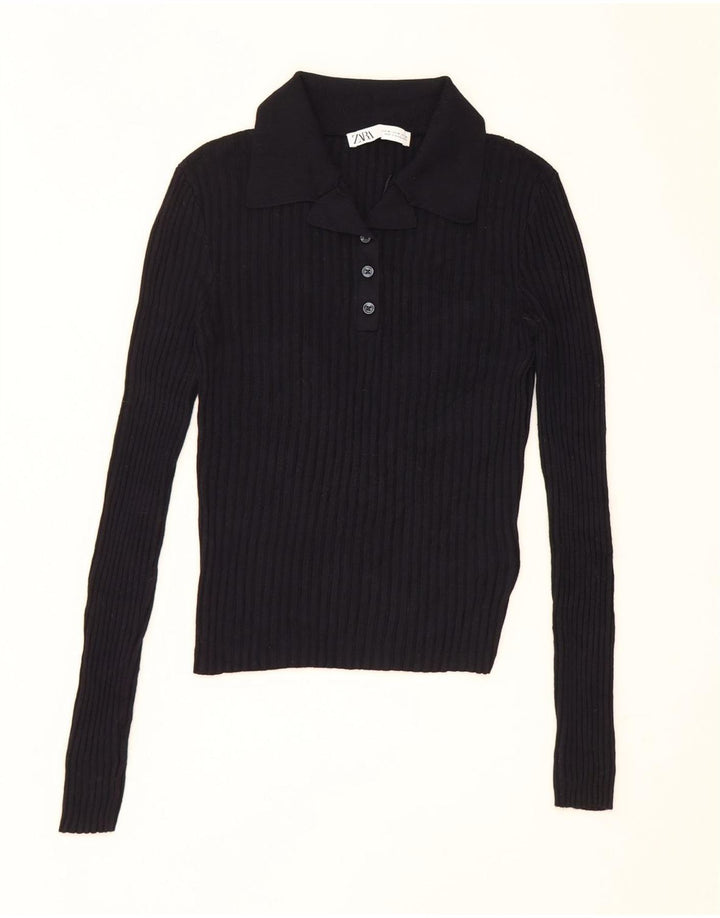 Zara Womens Crop Top UK 12 Médio Azul Marinho Viscose