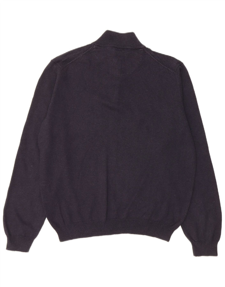 Suéter masculino Massimo Dutti com zíper e gola alta de algodão azul marinho médio