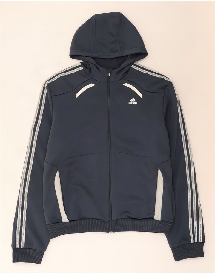 Suéter masculino Adidas Climalite Zip com capuz grande cinza colorblock poliéster