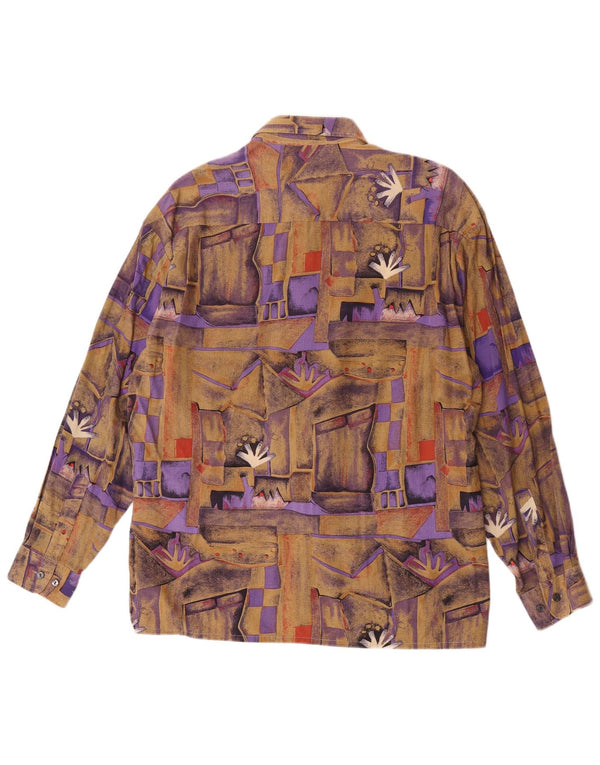 Camisa Masculina Vintage Grande Geométrica Marrom