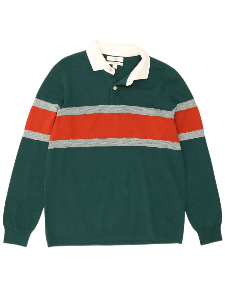 Suéter masculino Marks & Spencer com gola polo e bloco colorido verde médio