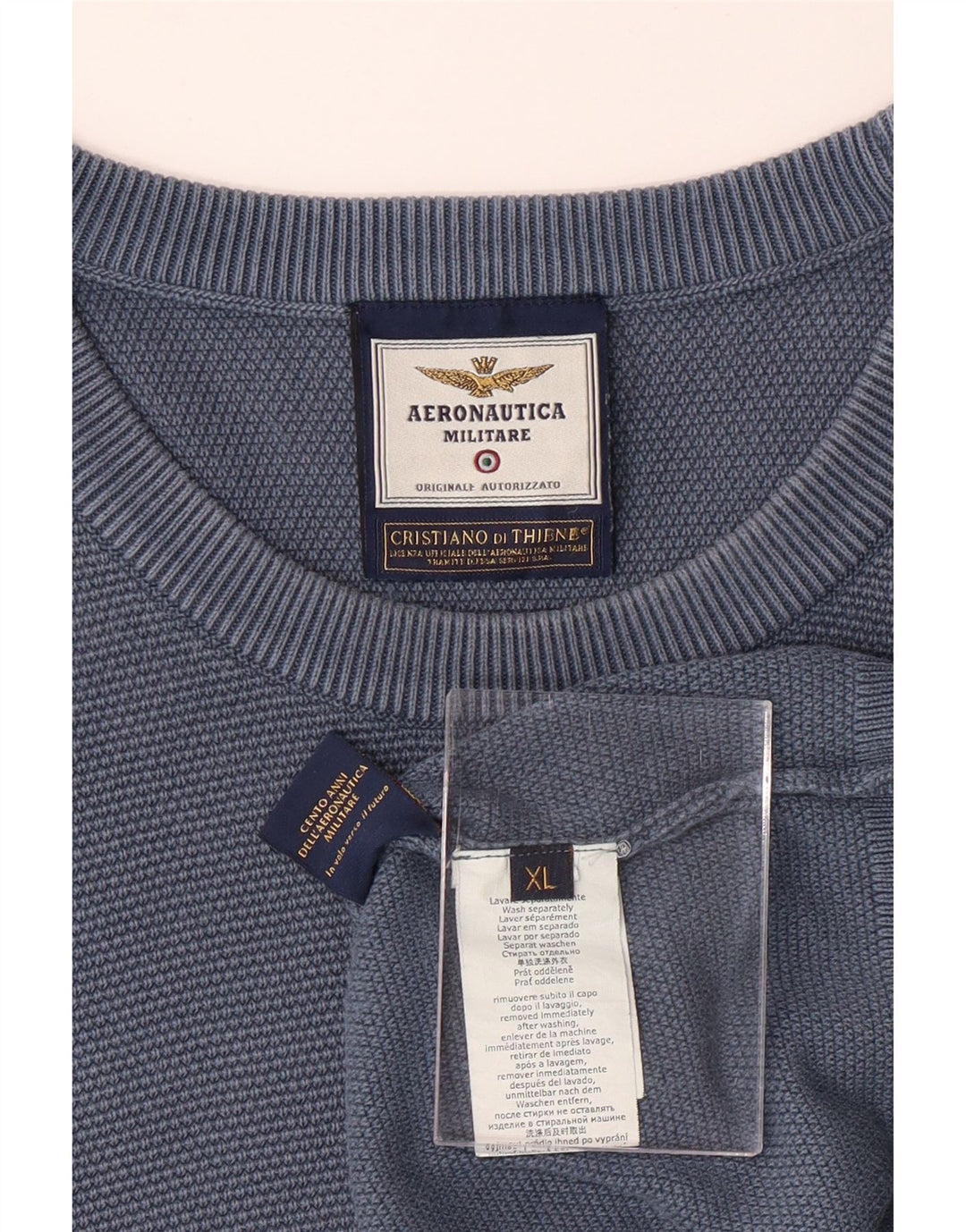 AERONAUTICA MILITARE Suéter masculino com gola redonda XL algodão azul