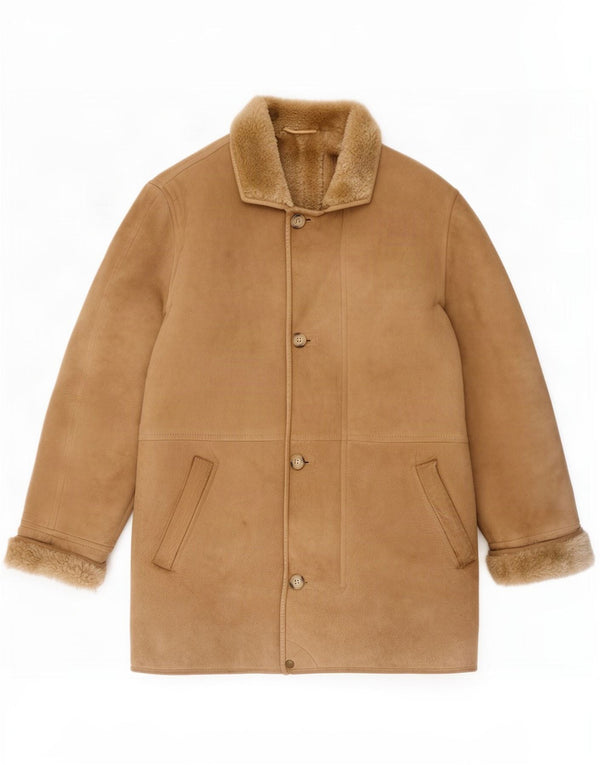 Sobretudo masculino vintage de shearling IT 52 XL bege