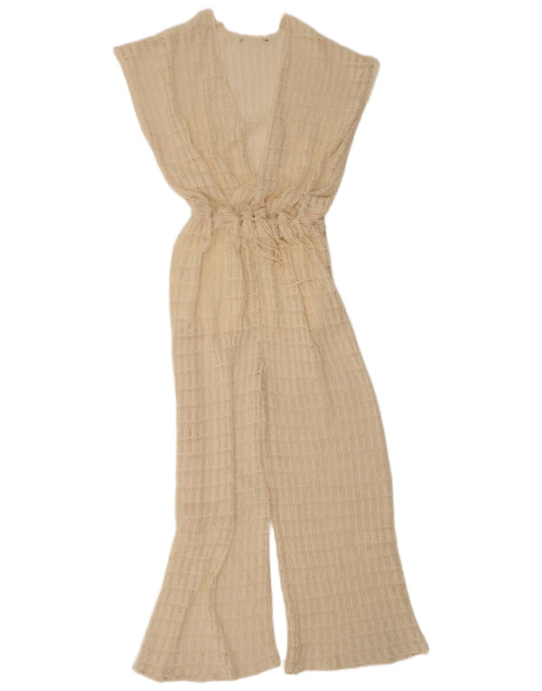 Macacão feminino vintage sem mangas UK 12 médio bege