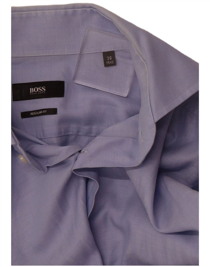 Camisa formal masculina Hugo Boss de ajuste regular tamanho 39 15 1/2 azul médio