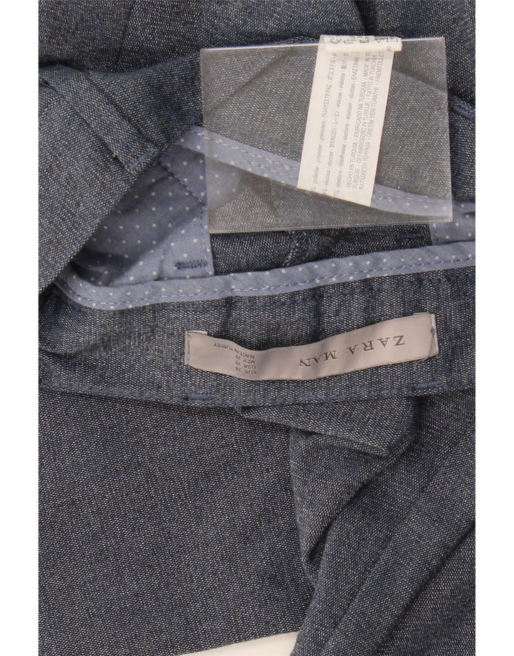 ZARA Mens Slim Suit Calças EU 38 Pequeno W30 L28 Poliéster Azul Marinho