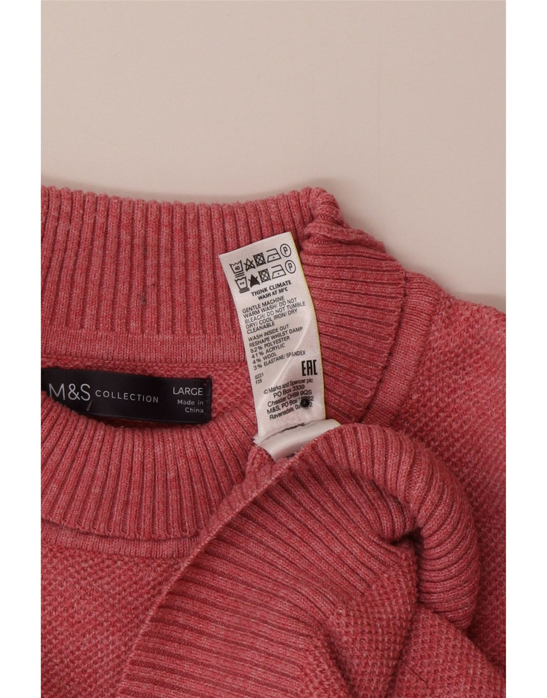 Suéter feminino Marks & Spencer grande com gola redonda Reino Unido 16 grande rosa