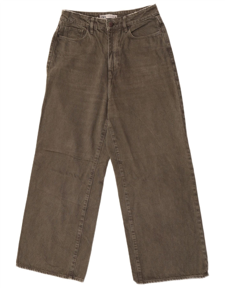 Zara Jeans feminino de perna larga UE 38 pequeno W28 L26 cáqui