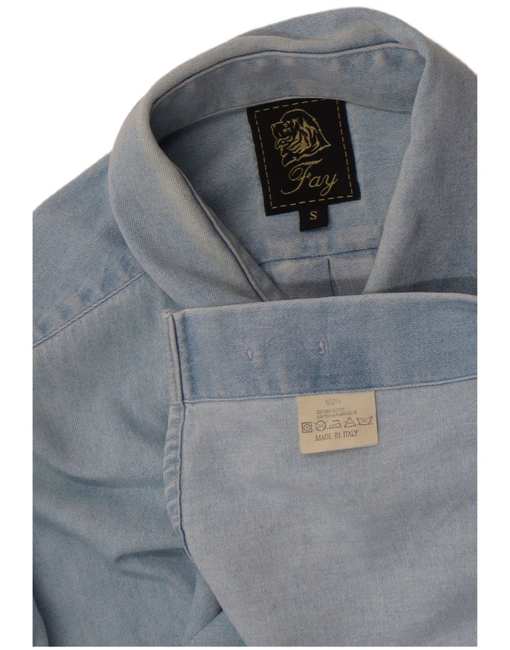 Camisa jeans masculina Fay pequena azul algodão