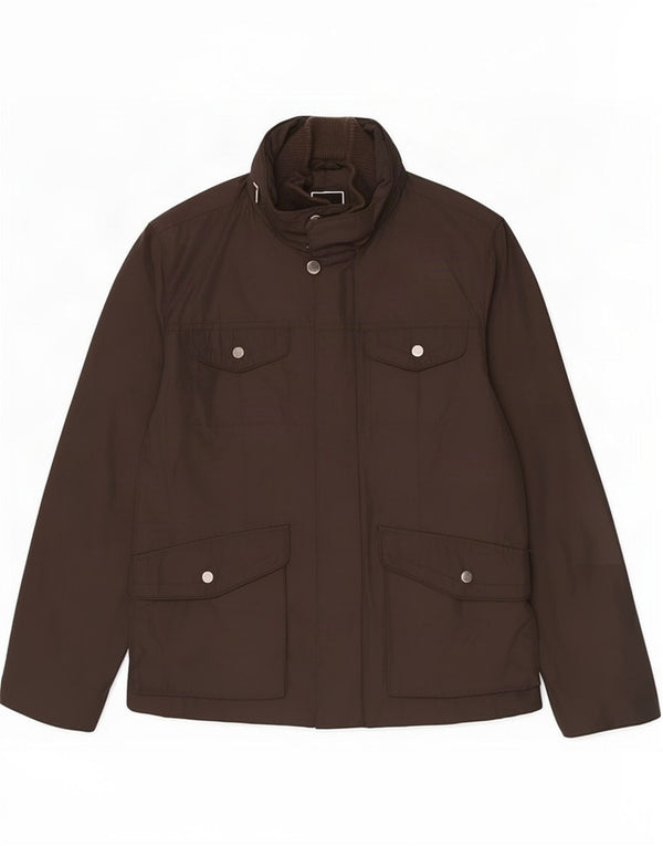 Jaqueta utilitária masculina Zara com capuz UK 40 grande poliéster marrom