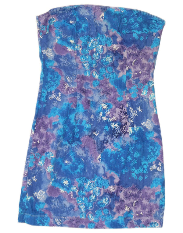 Vestido sem alças feminino vintage Reino Unido 10 pequeno festival floral azul