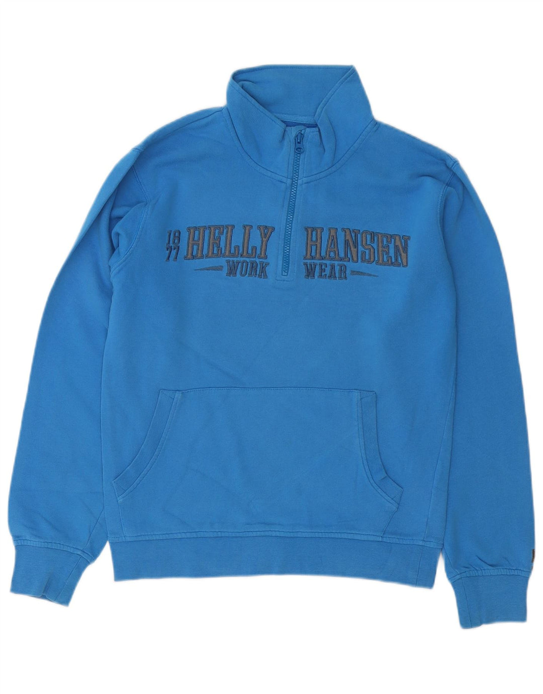 Moletom masculino Helly Hansen Workwear gráfico com zíper e gola pequena azul