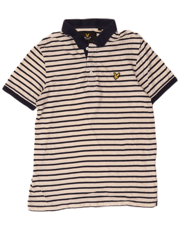 Lyle & Scott Mens Rugby Polo Shirt Medium White Striped Cotton