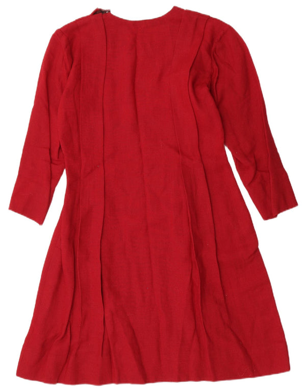 Vestido feminino vintage manga 3/4 linha A UK 10 pequeno vermelho