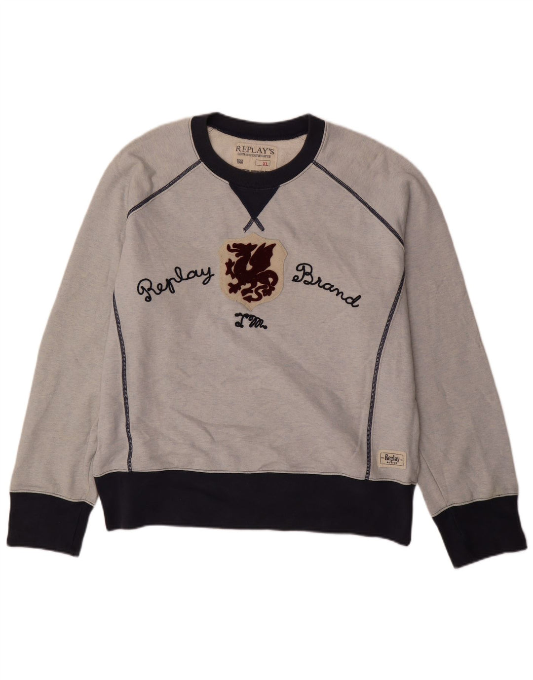 REPLAY Moletom gráfico masculino Jumper XL azul colorblock algodão