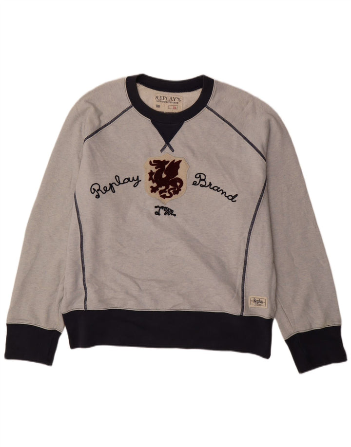 REPLAY Moletom gráfico masculino Jumper XL azul colorblock algodão