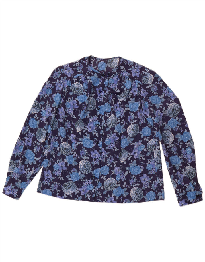 Blusa feminina VINTAGE UK 14 médio roxo floral