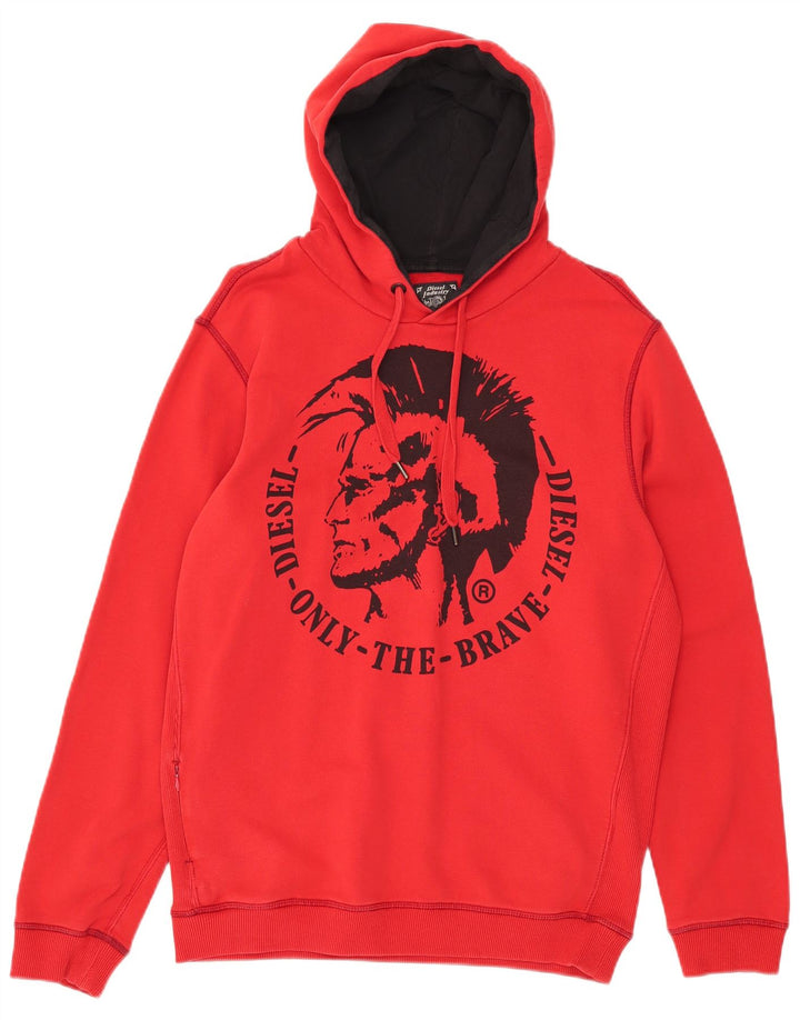 Diesel masculino gráfico moletom com capuz médio algodão vermelho