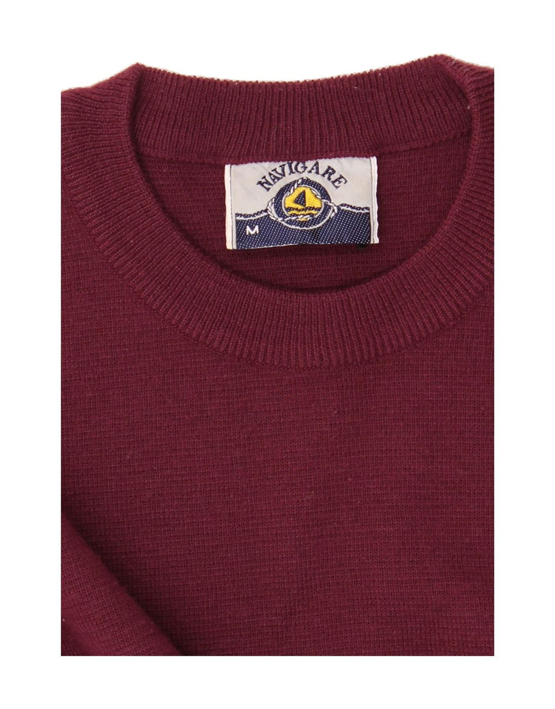 NAVIGARE Mens Crew Neck Jumper Sweater Medium Burgundy Acrylic Vintage Navigare and Second-Hand Navigare from Messina Hembry 