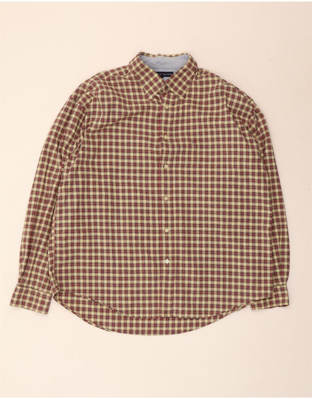Camisa masculina Tommy Hilfiger XL algodão xadrez bege