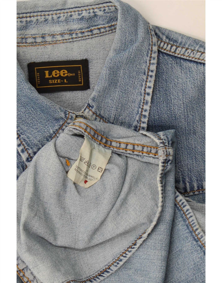 Camisa jeans feminina Lee Reino Unido 16 grande algodão azul