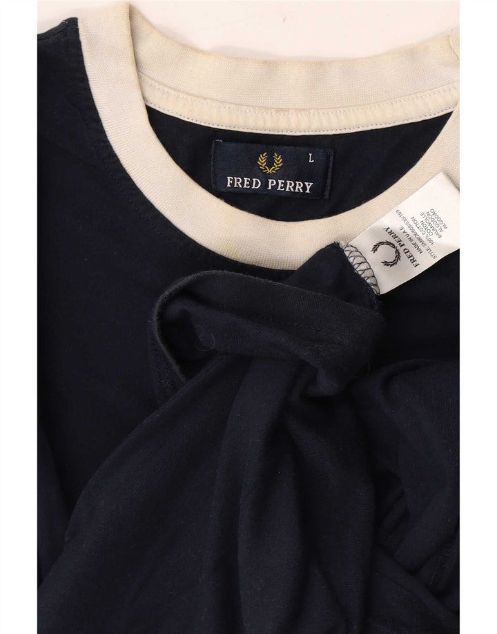 Camiseta masculina Fred Perry grande algodão azul marinho