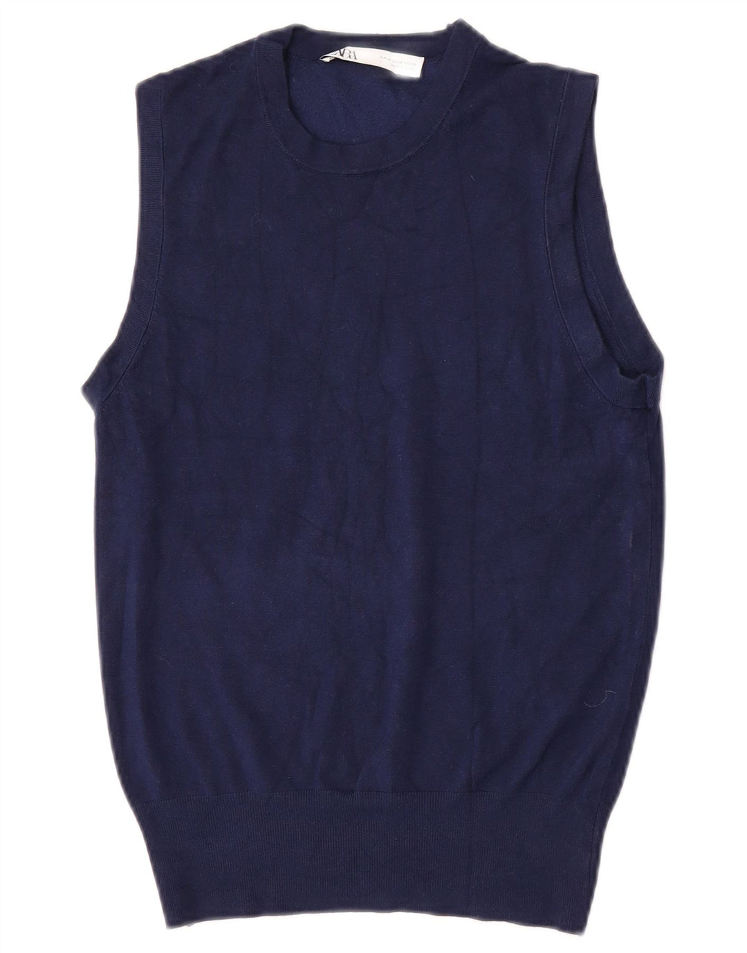 Zara Womens Vest Tank Top UK 12 Médio Azul Marinho Viscose