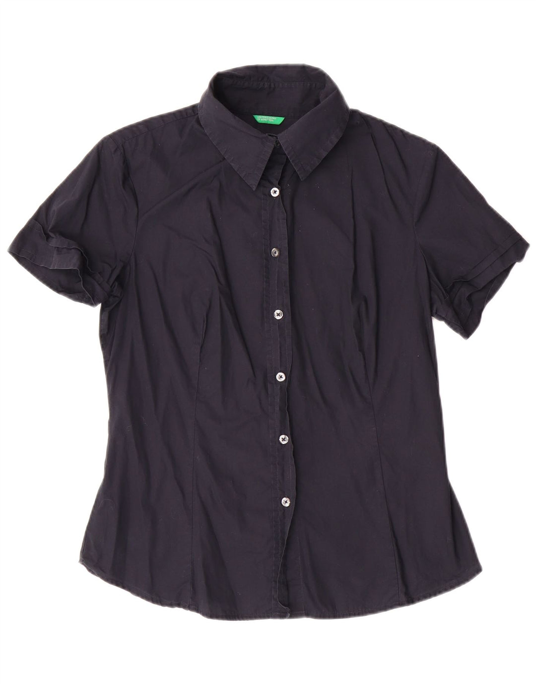 Camisa feminina de manga curta BENETTON Reino Unido 14 grande algodão azul marinho