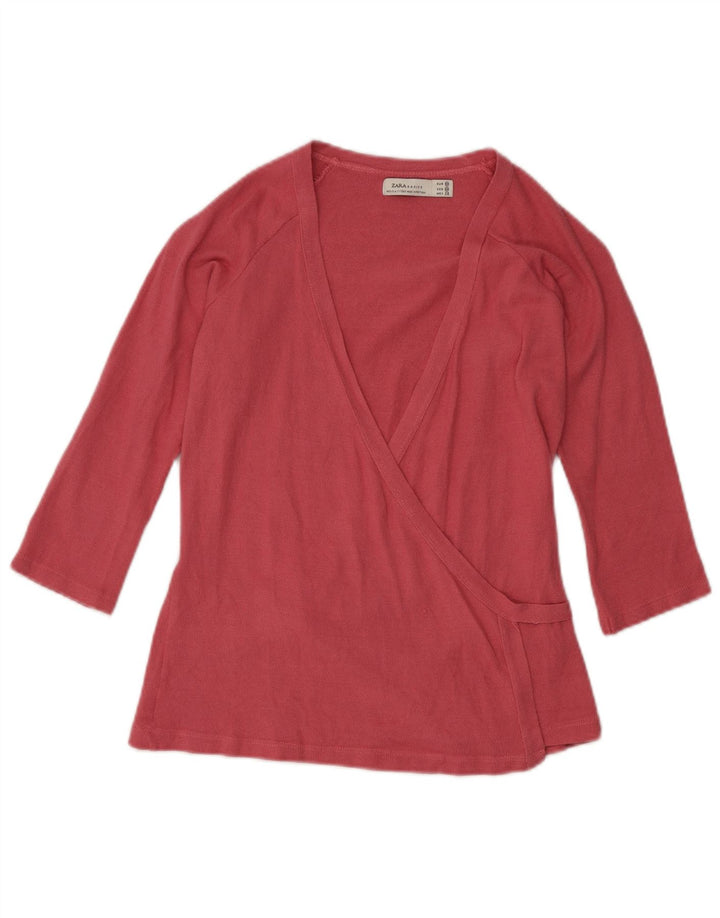 Zara blusa feminina manga 3/4 envoltória top UK 12 viscose rosa médio