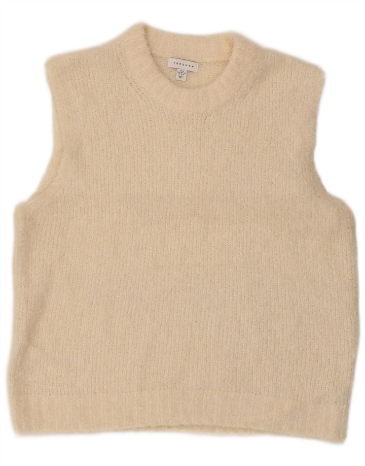Topshop feminino colete regata UK 14 poliéster bege médio