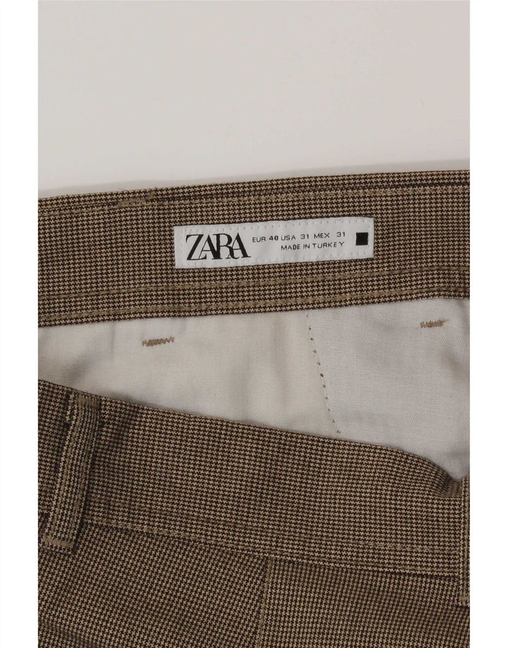Calça masculina Zara Crop Chino Médio W31 L24 Marrom Houndstooth