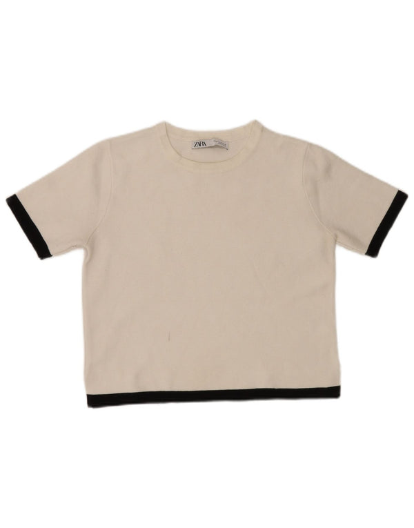 Camiseta feminina Zara Crop Top UK 12 Medium White Colourblock