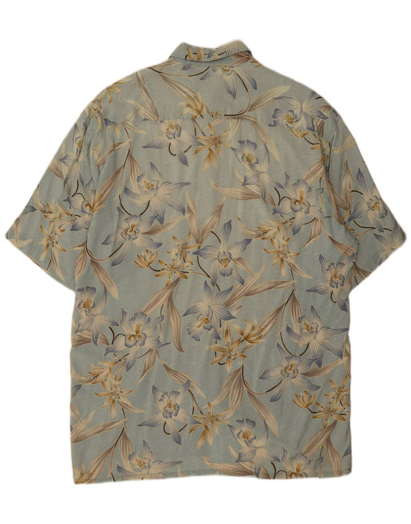Camisa masculina vintage de manga curta grande rayon floral azul