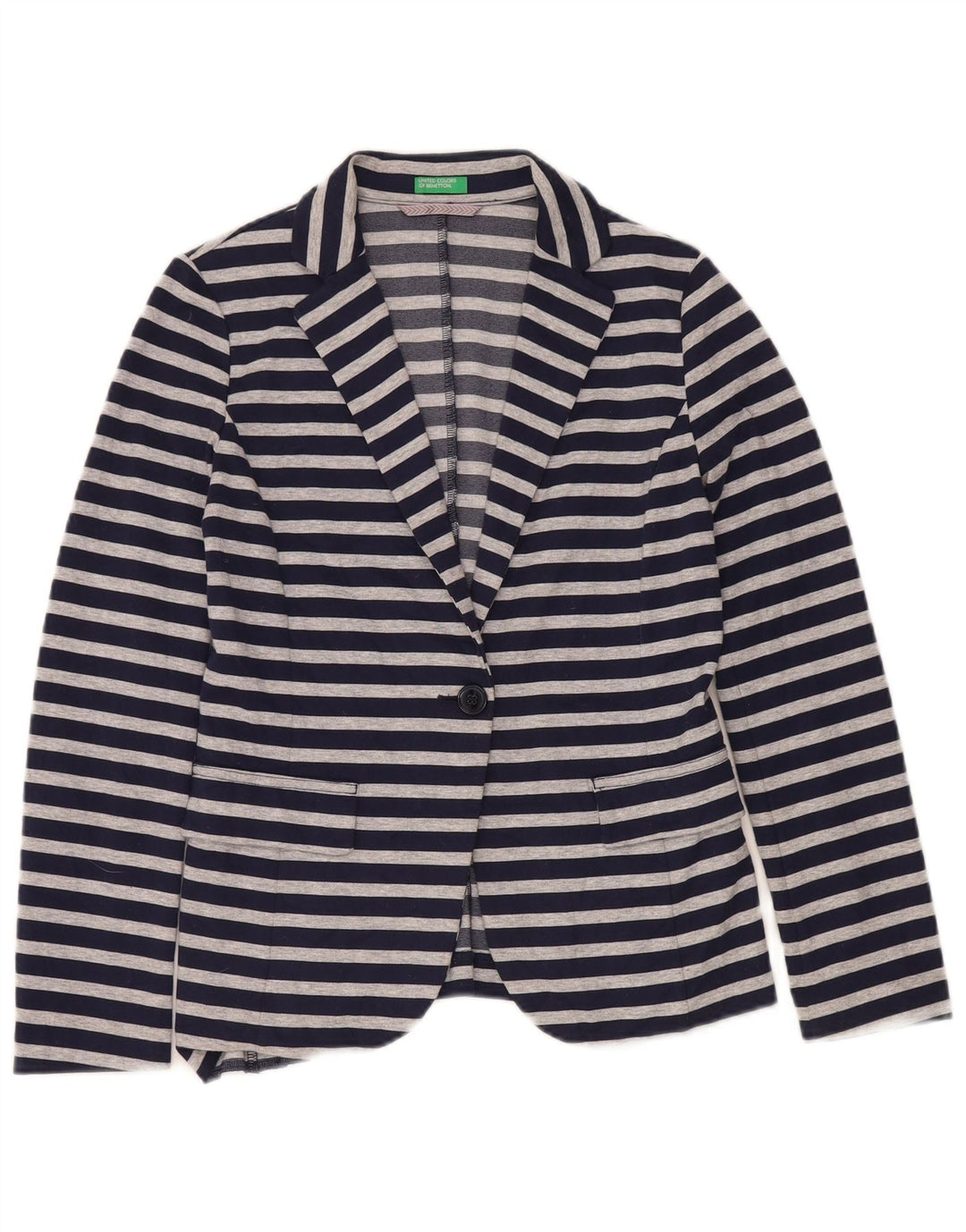 Jaqueta blazer feminina Benetton com 1 botão Reino Unido 10 pequena listrada azul marinho
