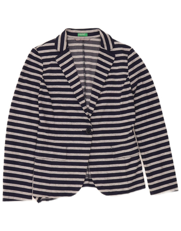 Jaqueta blazer feminina Benetton com 1 botão Reino Unido 10 pequena listrada azul marinho