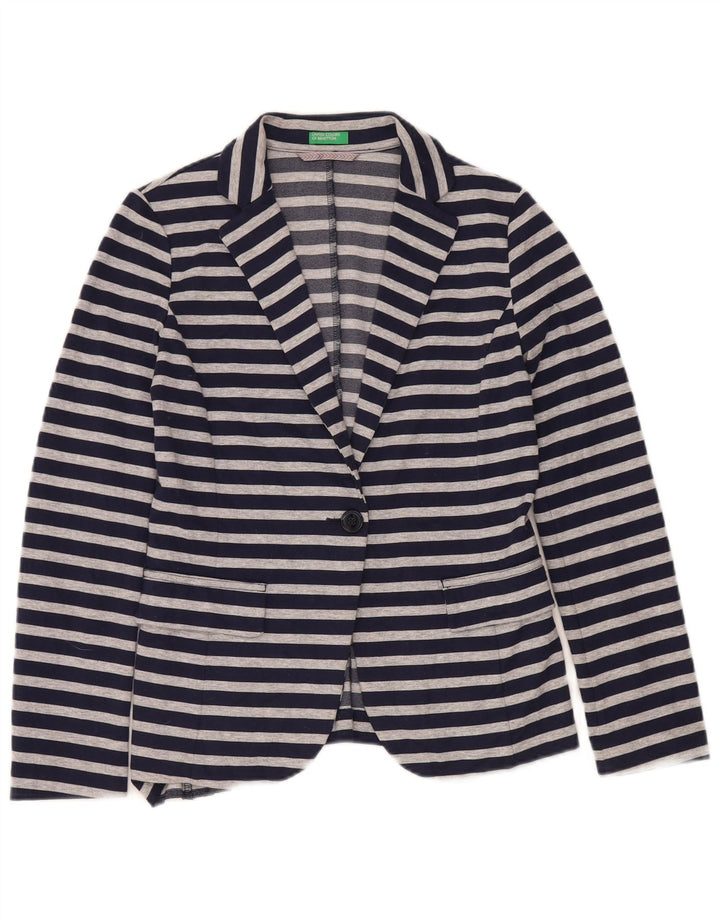 Jaqueta blazer feminina Benetton com 1 botão Reino Unido 10 pequena listrada azul marinho
