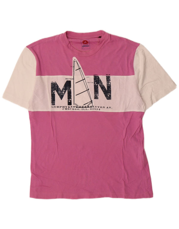 Murphy & Nye Mens Graphic T-Shirt Top Large Pink Colourblock Cotton